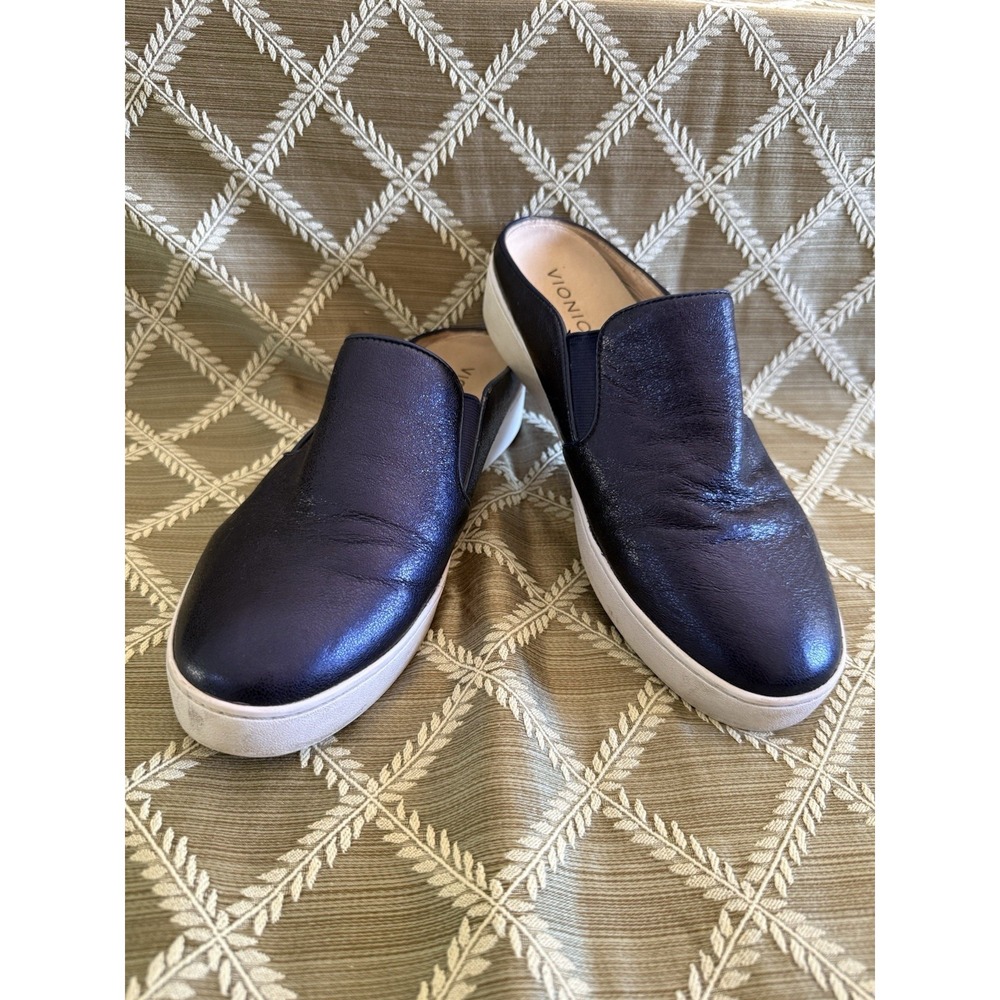 VIONIC Splendid Dakota Metallic Blue Leather Mule Slip-On Women's Size 9.5